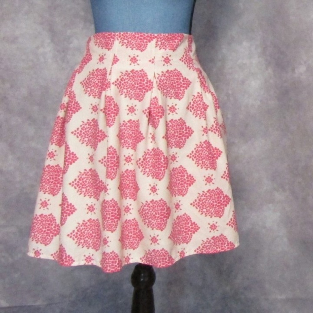 Sweet Rain Ivory & Pink Print Skirt Fully Lined L